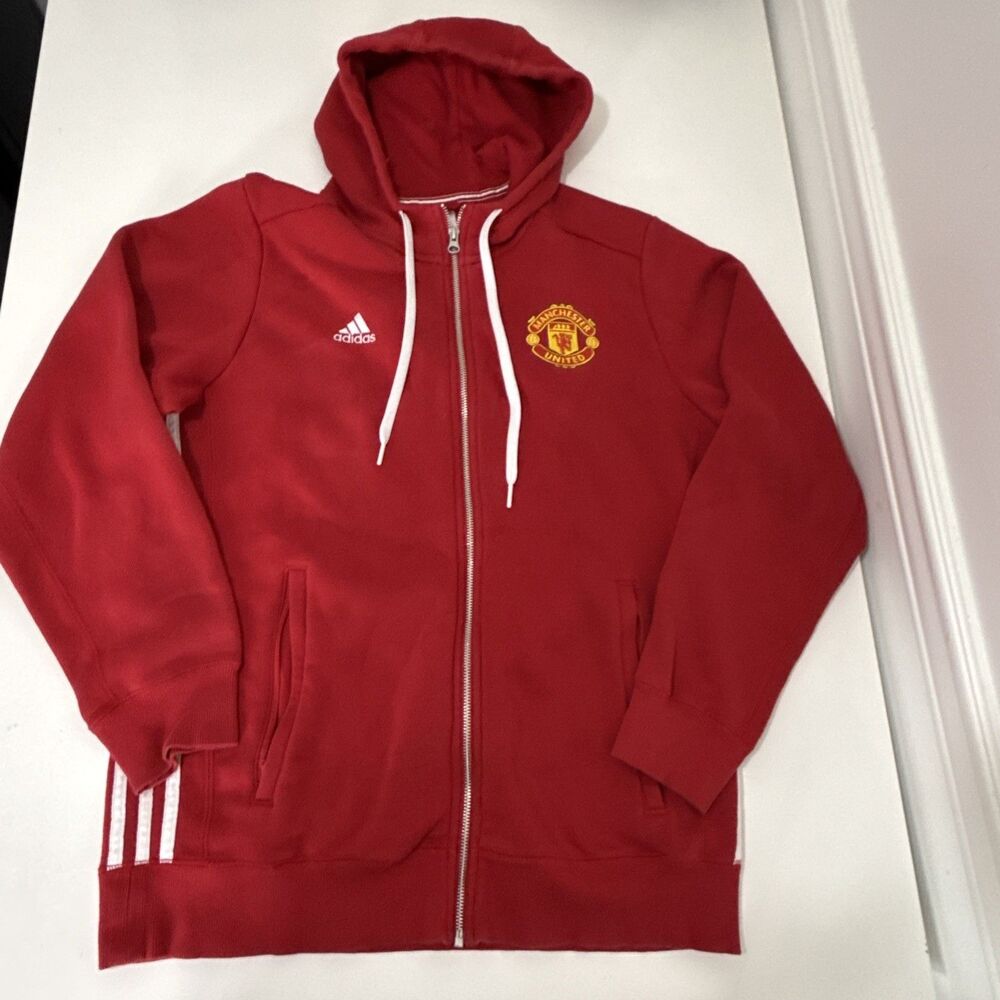 Adidas Manchester United Full Zip Hoodie Red Track Top Jacket Men's Large